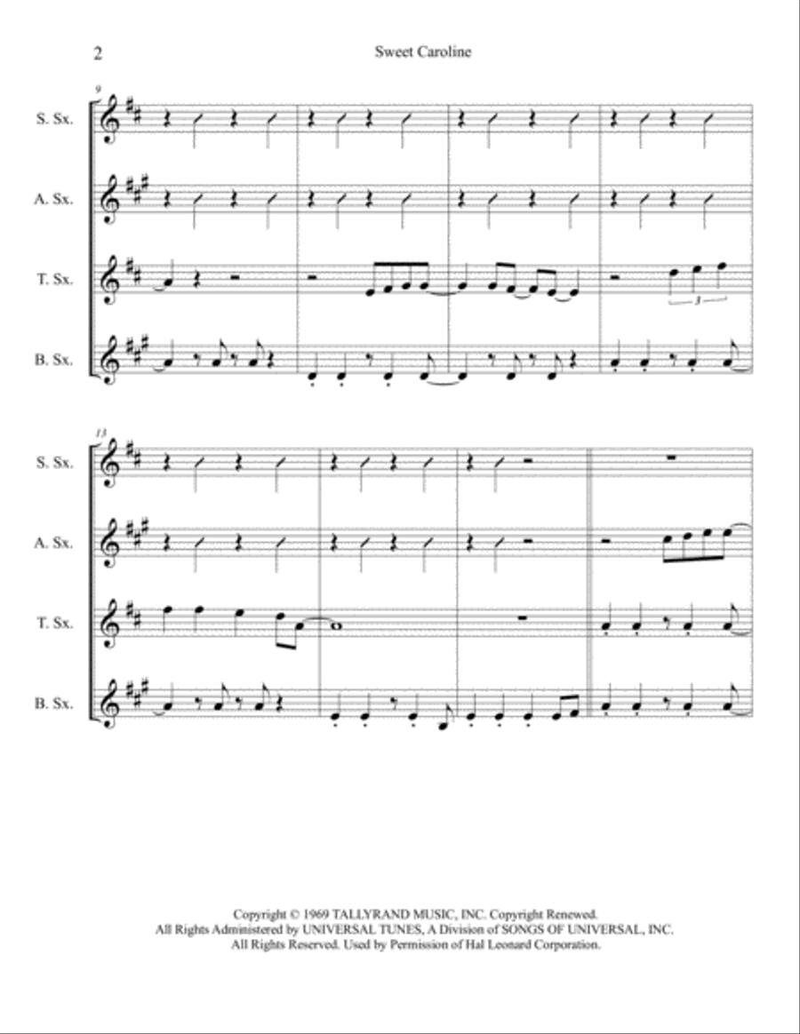 Sweet Caroline Woodwind Quartet scores gallery preview page 3