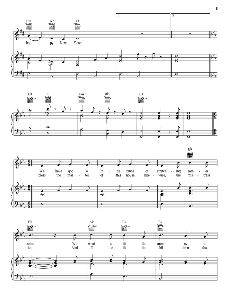 Here We Come A-Caroling Piano, Vocal, Guitar scores gallery preview page 3
