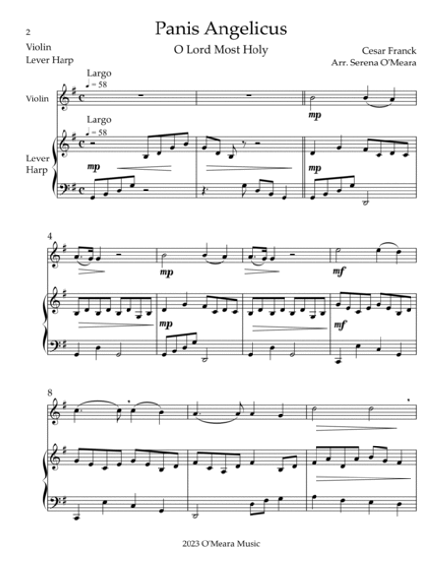 Panis Angelicus, Duet for Violin & Lever Harp String Duet scores gallery preview page 2