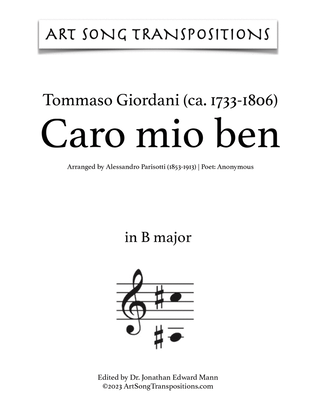 GIORDANI: Caro mio ben (transposed to B major and B-flat major)