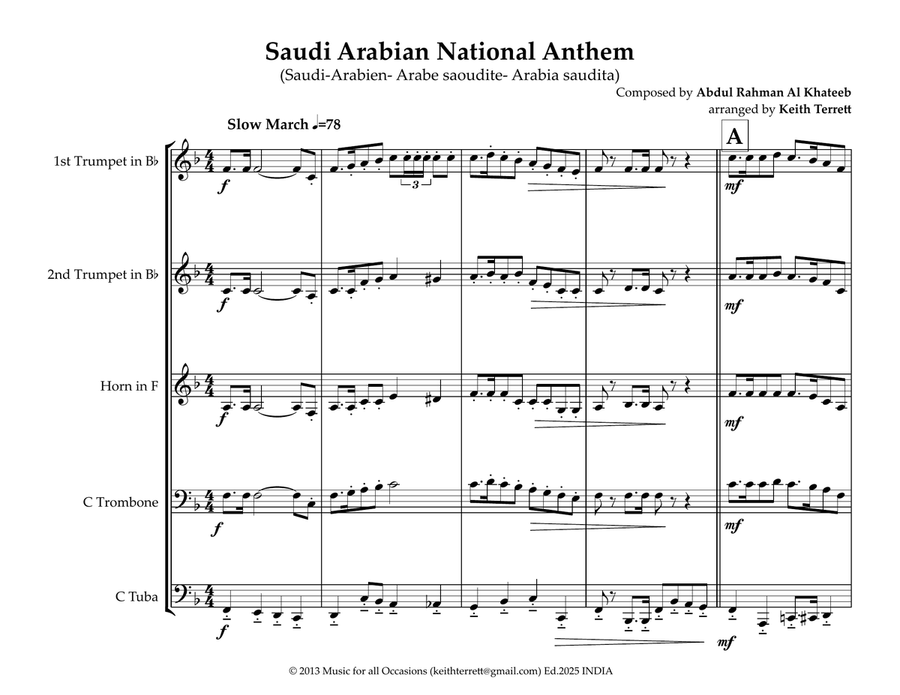Saudi Arabian National Anthem for Brass Quintet Brass Quintet scores gallery preview page 2