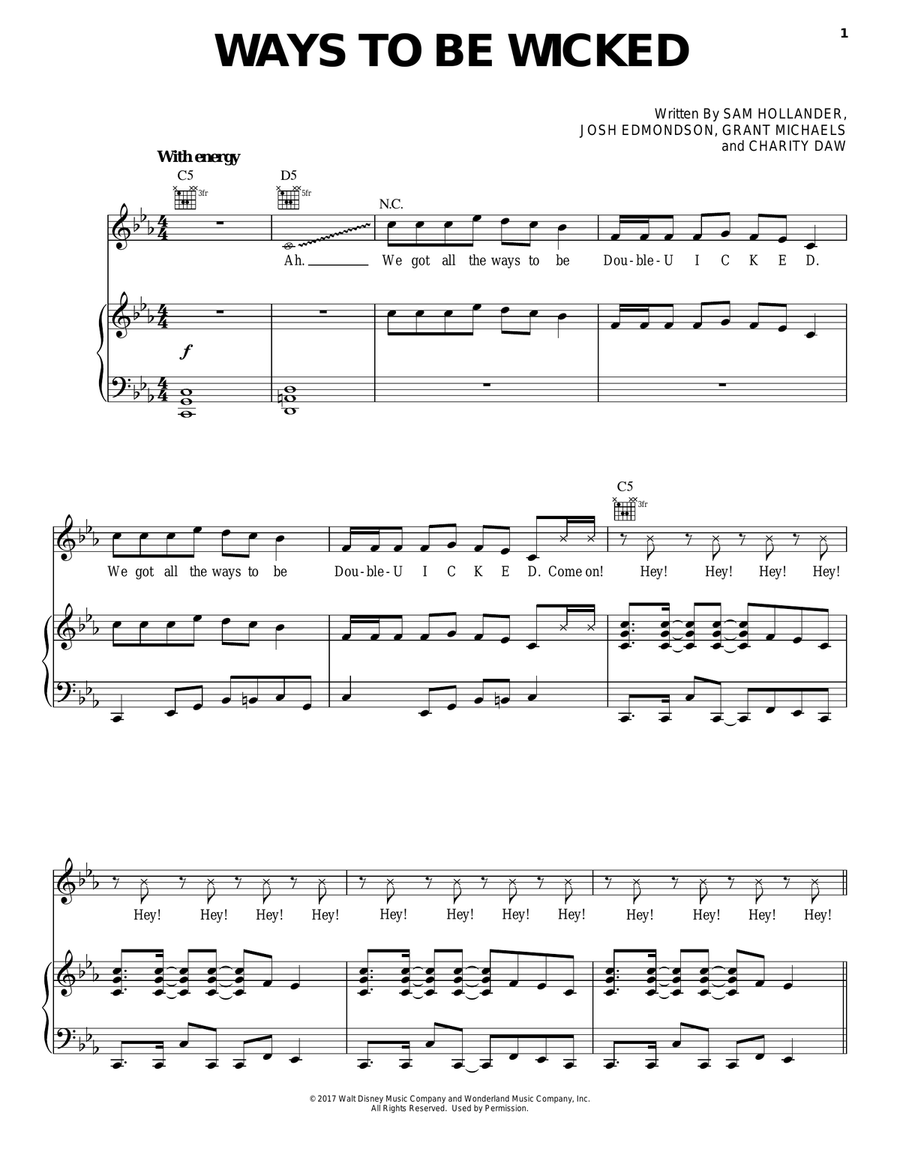 Ways to Be Wicked (from Disney's Descendants 2) Piano, Vocal, Guitar scores gallery preview page 1