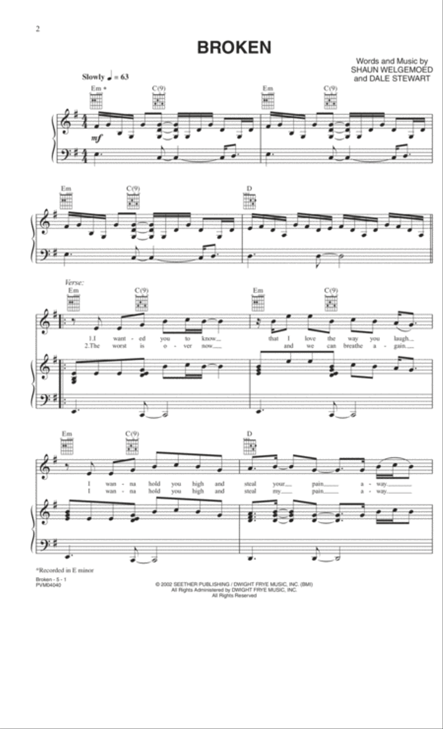 Broken Piano, Vocal, Guitar scores gallery preview page 1