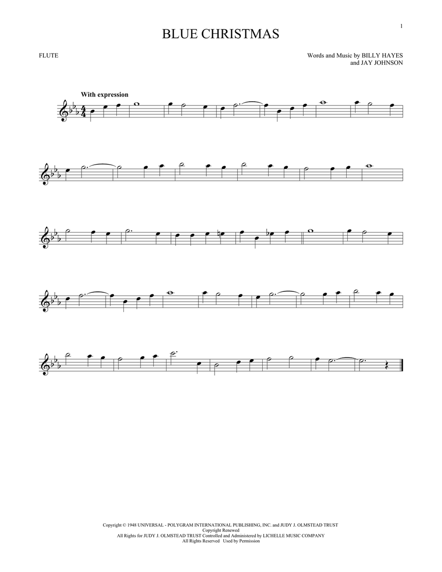 Blue Christmas Flute Solo scores gallery preview page 1