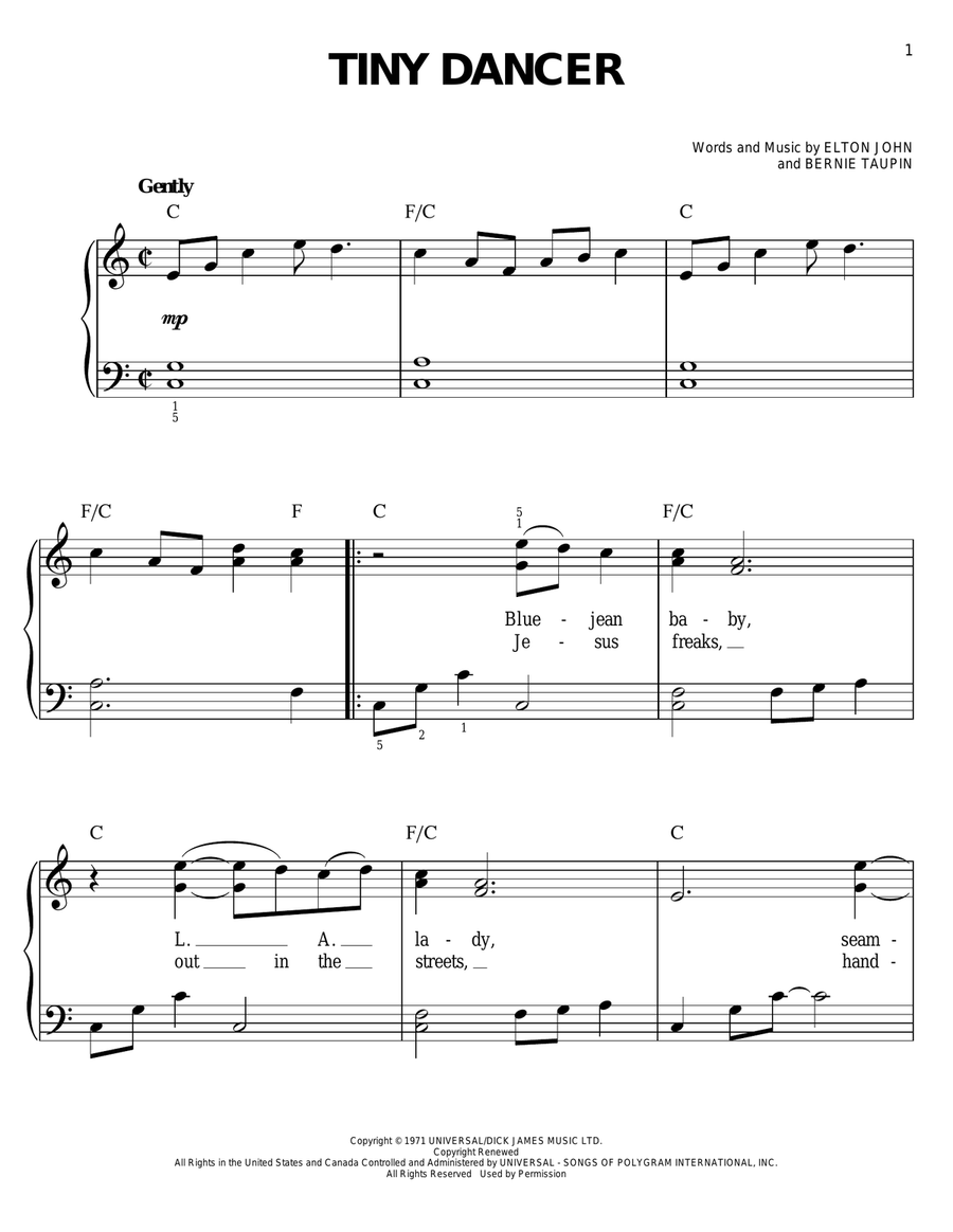 Tiny Dancer Easy Piano scores gallery preview page 1