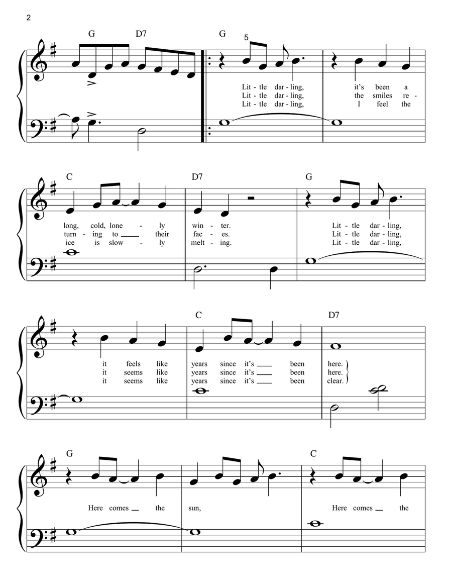 Here Comes The Sun Easy Piano scores gallery preview page 2