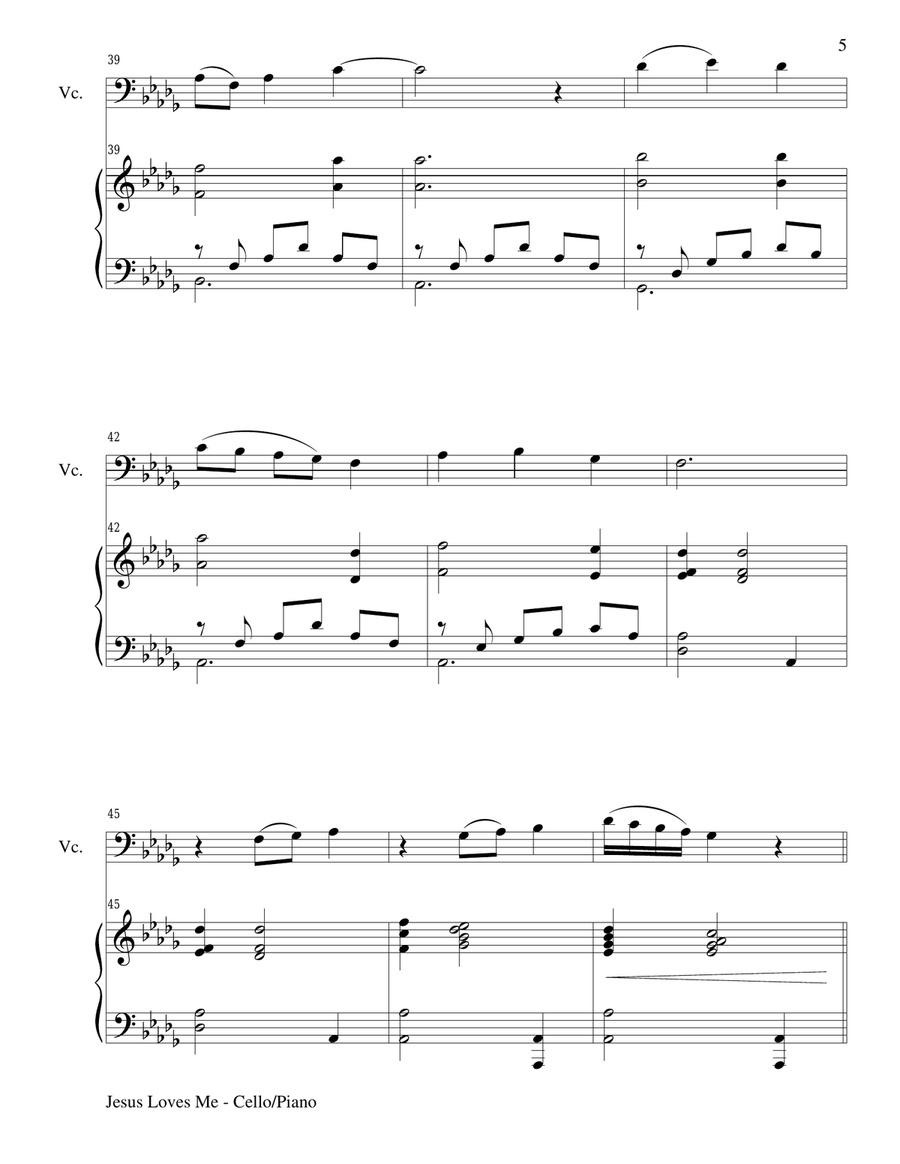 JESUS LOVES ME (Duet – Cello and Piano/Score and Parts) Piano scores gallery preview page 5