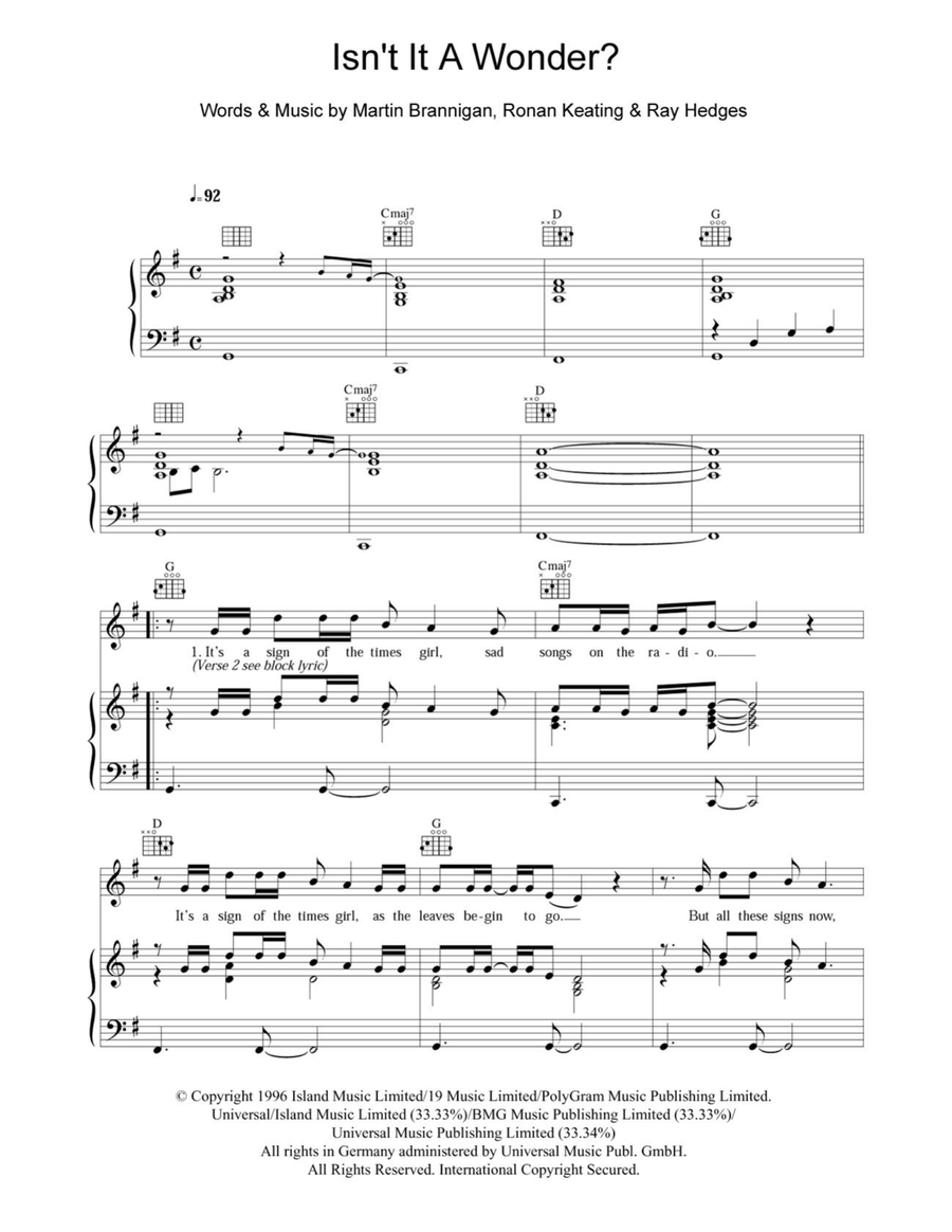 Isn't It A Wonder? Piano, Vocal, Guitar scores gallery preview page 1