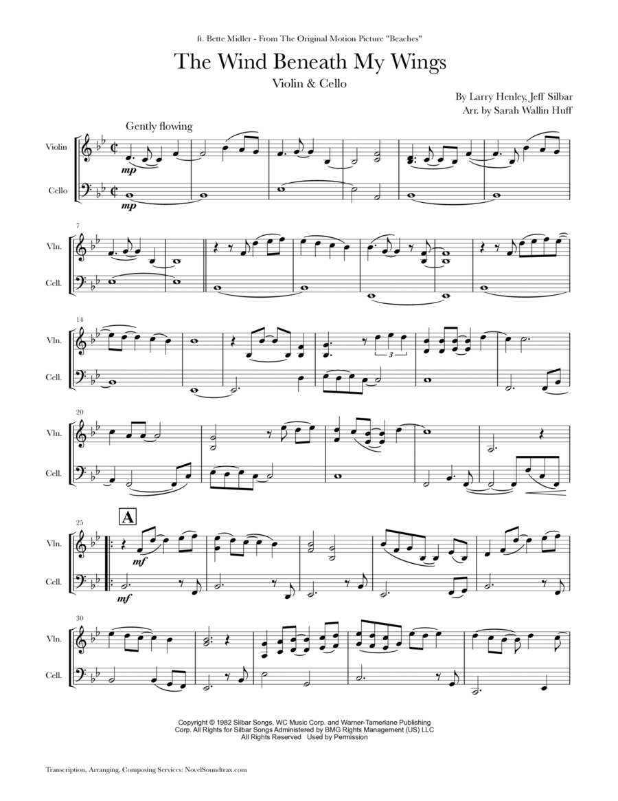 The Wind Beneath My Wings String Duet scores gallery preview page 1