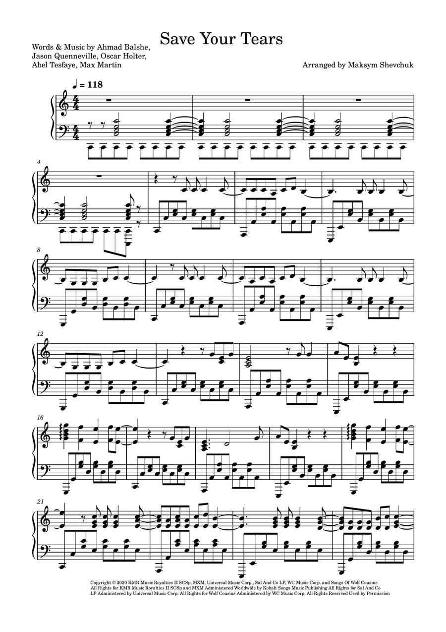 Save Your Tears Save Your Tears Piano Solo scores gallery preview page 1