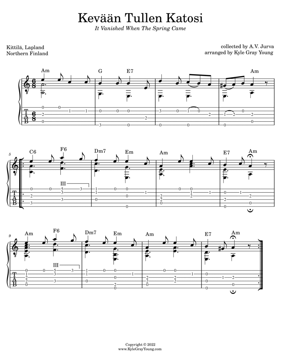 Kevään Tullen Katosi (It Vanished When The Spring Came) (guitar tab) image number null