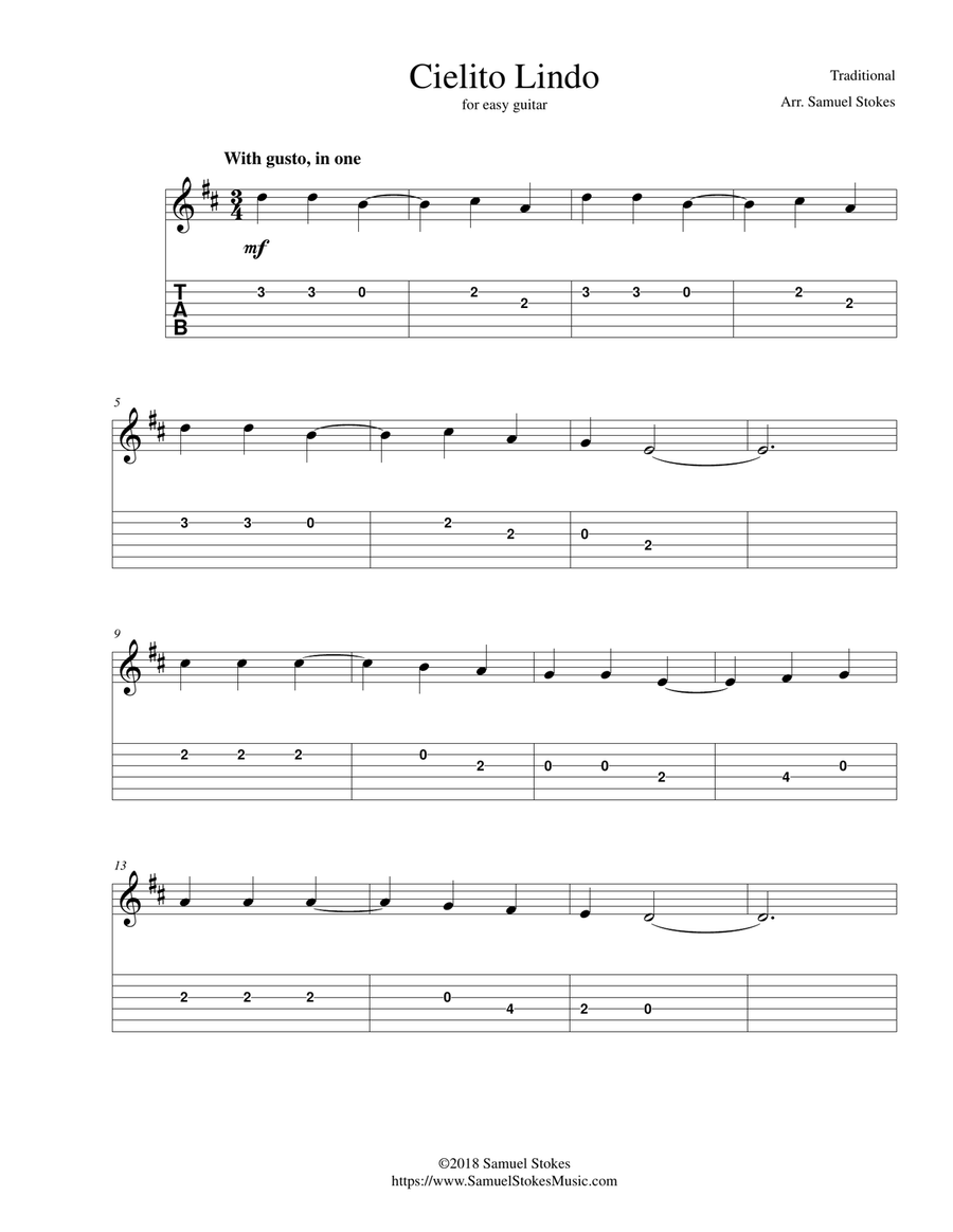 Cielito Lindo - for easy guitar with TAB Acoustic Guitar scores gallery preview page 1