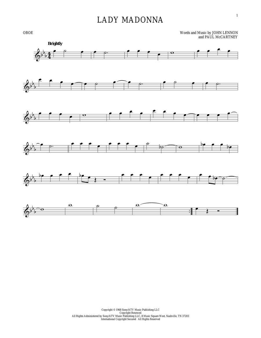 Lady Madonna Oboe Solo scores gallery preview page 1