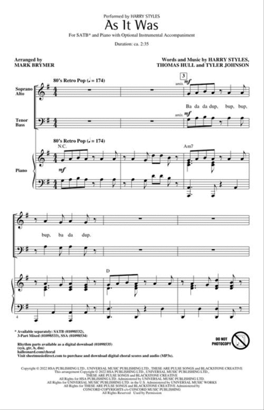 As It Was 4-Part scores gallery preview page 3
