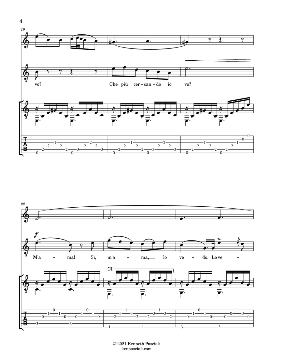 Una furtiva lagrima (for Flute, Voice and Guitar) Small Ensemble scores gallery preview page 6