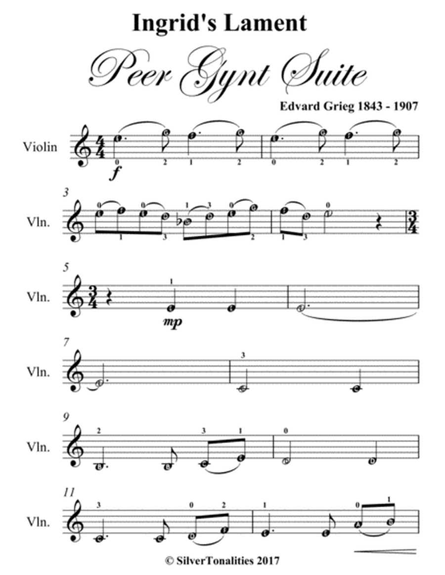 Ingrid's Lament Peer Gynt Suite Easy Violin Sheet Music