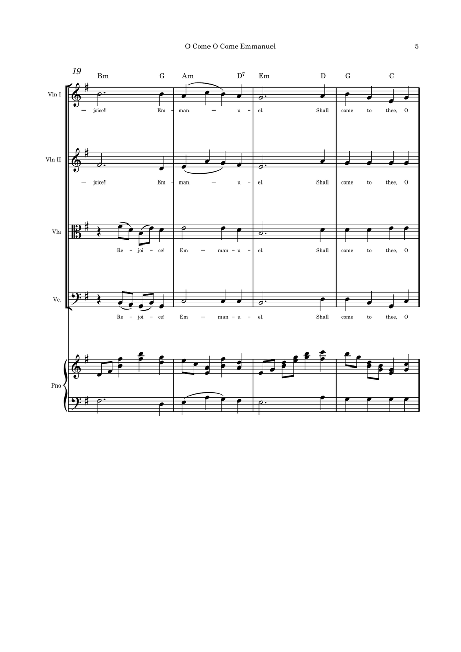 O Come O Come Emmanuel/I Heard the Voice of Jesus Say Strings and piano with parts pages Small Ensemble scores gallery preview page 5