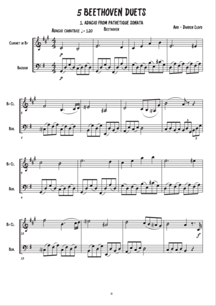 5 Beethoven duets - Bb Clarinet & Bassoon Woodwind Duet scores gallery preview page 2