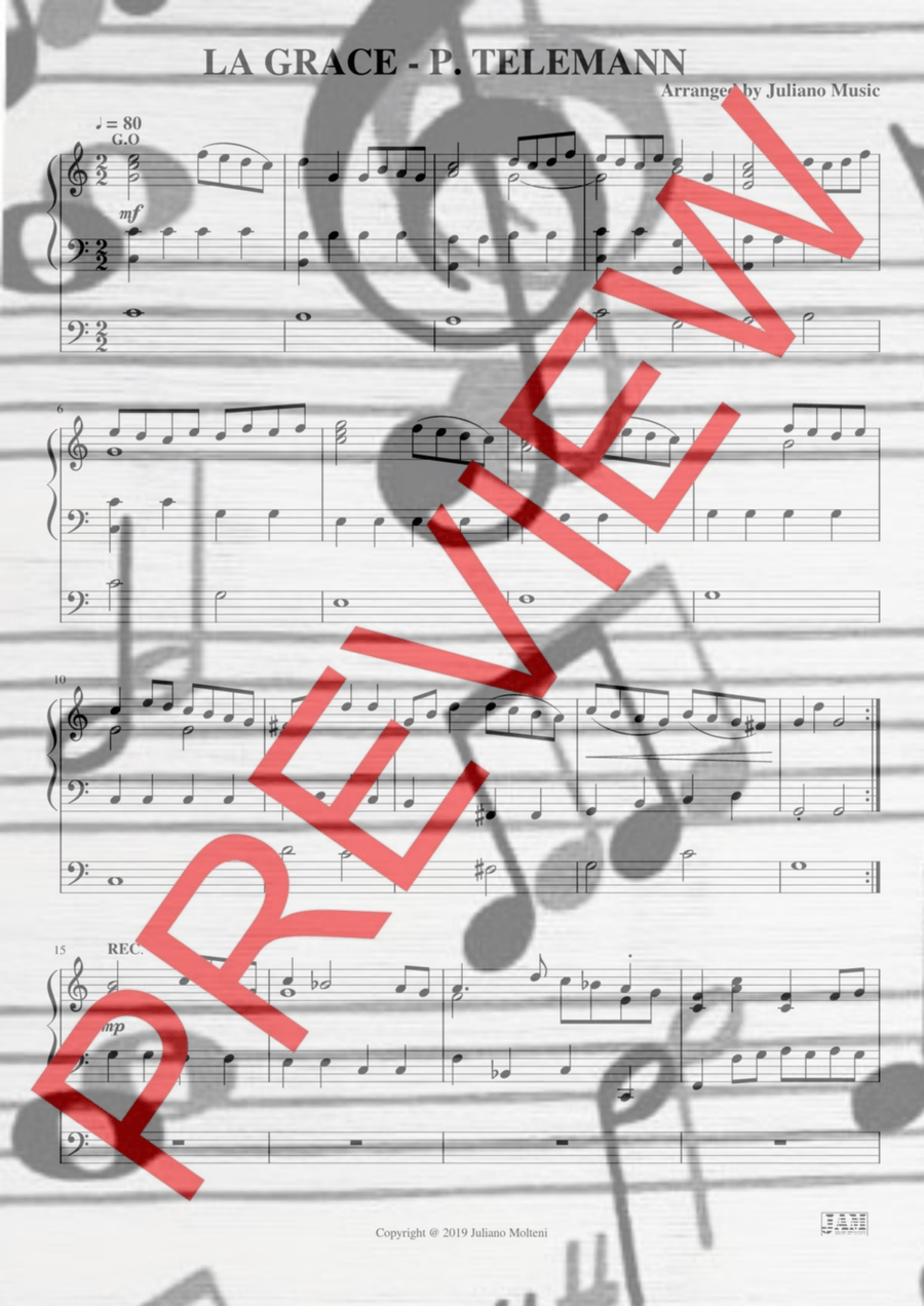 LA GRACE (EASY ORGAN - C VERSION) - P. TELEMANN Organ Solo scores gallery preview page 2