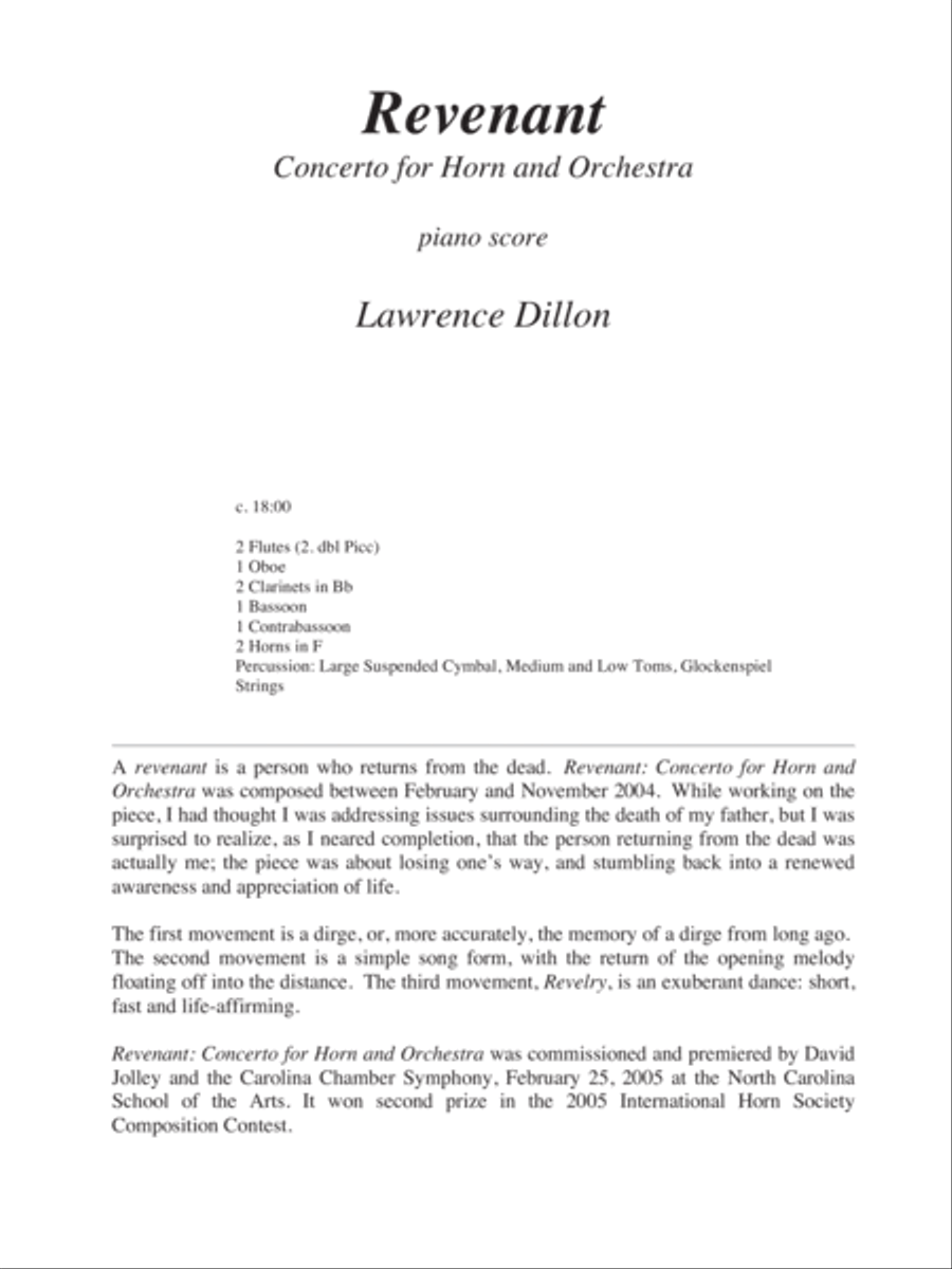 [Dillon] Revenant (Piano Reduction) Horn scores gallery preview page 3