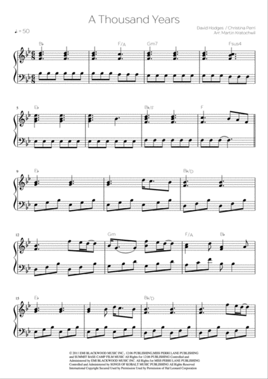 A Thousand Years A Thousand Years Piano Solo scores gallery preview page 1