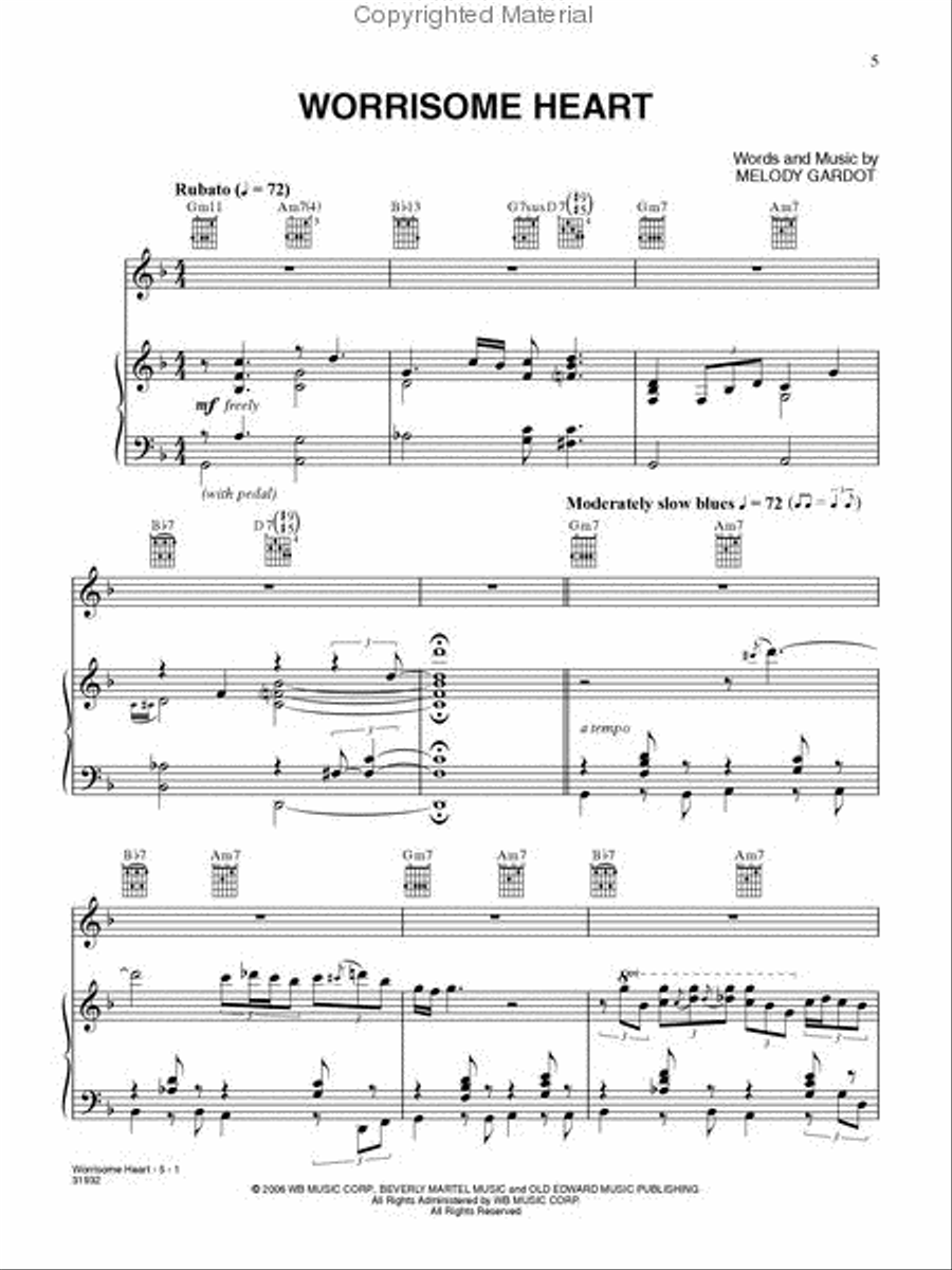 Melody Gardot - Worrisome Heart Piano, Vocal, Guitar scores gallery preview page 2