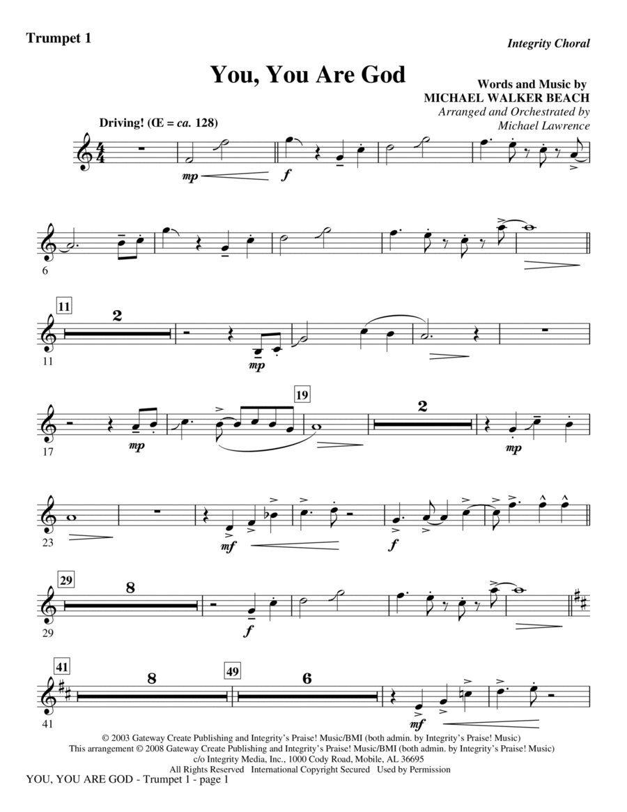 Book cover for You, You Are God - Trumpet 1