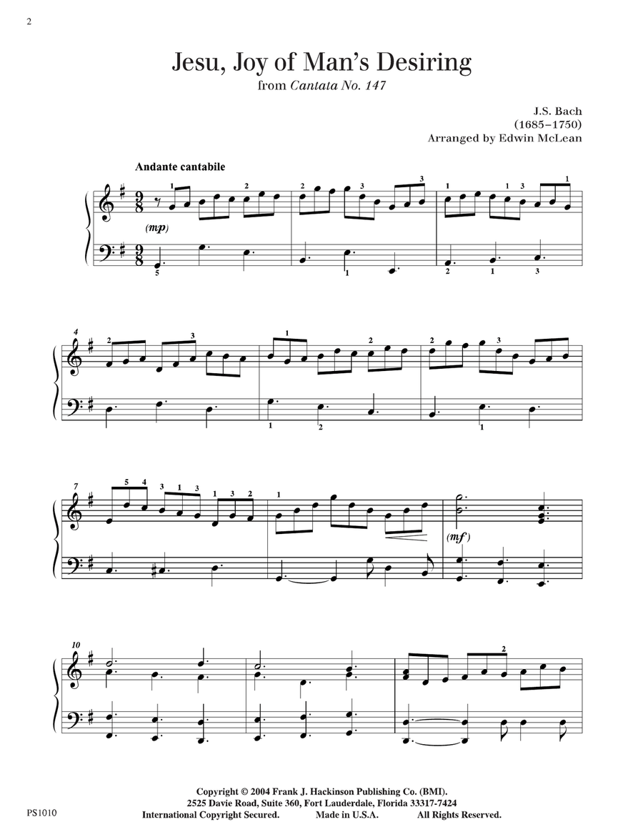 Jesu, Joy of Man's Desiring by Johann Sebastian Bach Piano Solo - Digital Sheet Music page 2