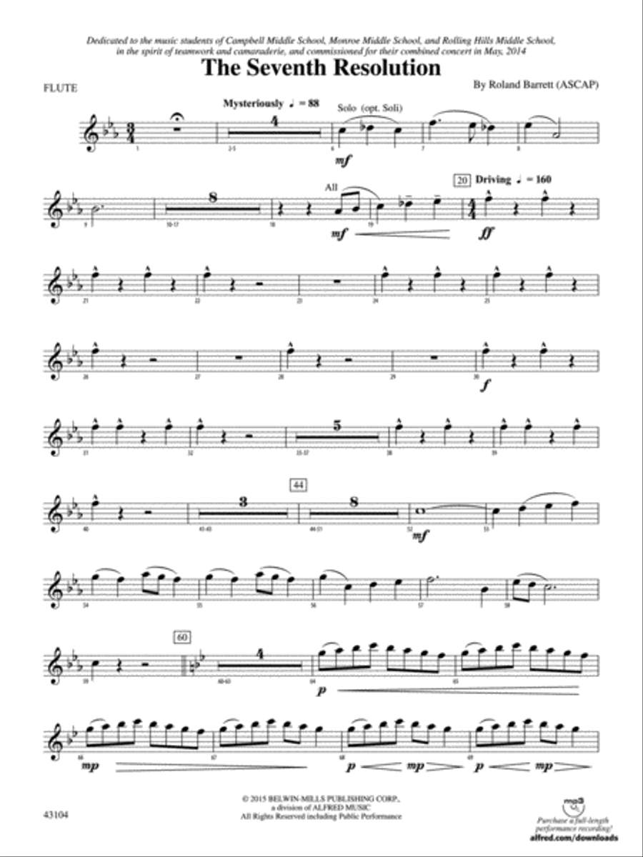 The Seventh Resolution: Flute Concert Band scores gallery preview page 1