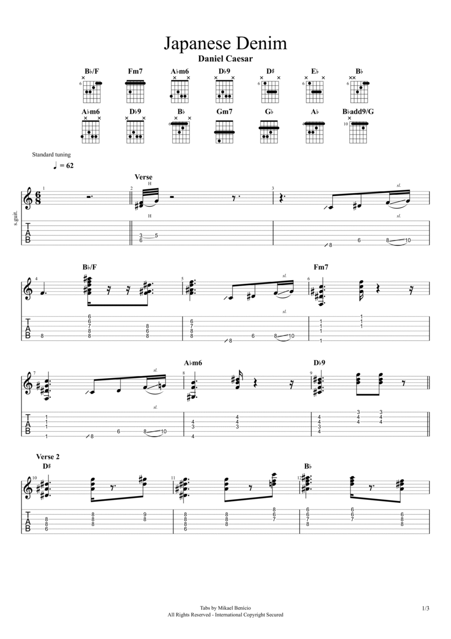 Japanese Denim Guitar Tablature scores gallery preview page 1