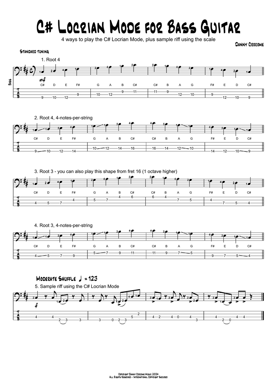 C# Locrian Mode for Bass Guitar (4 Ways to Play) Acoustic Guitar scores gallery preview page 1