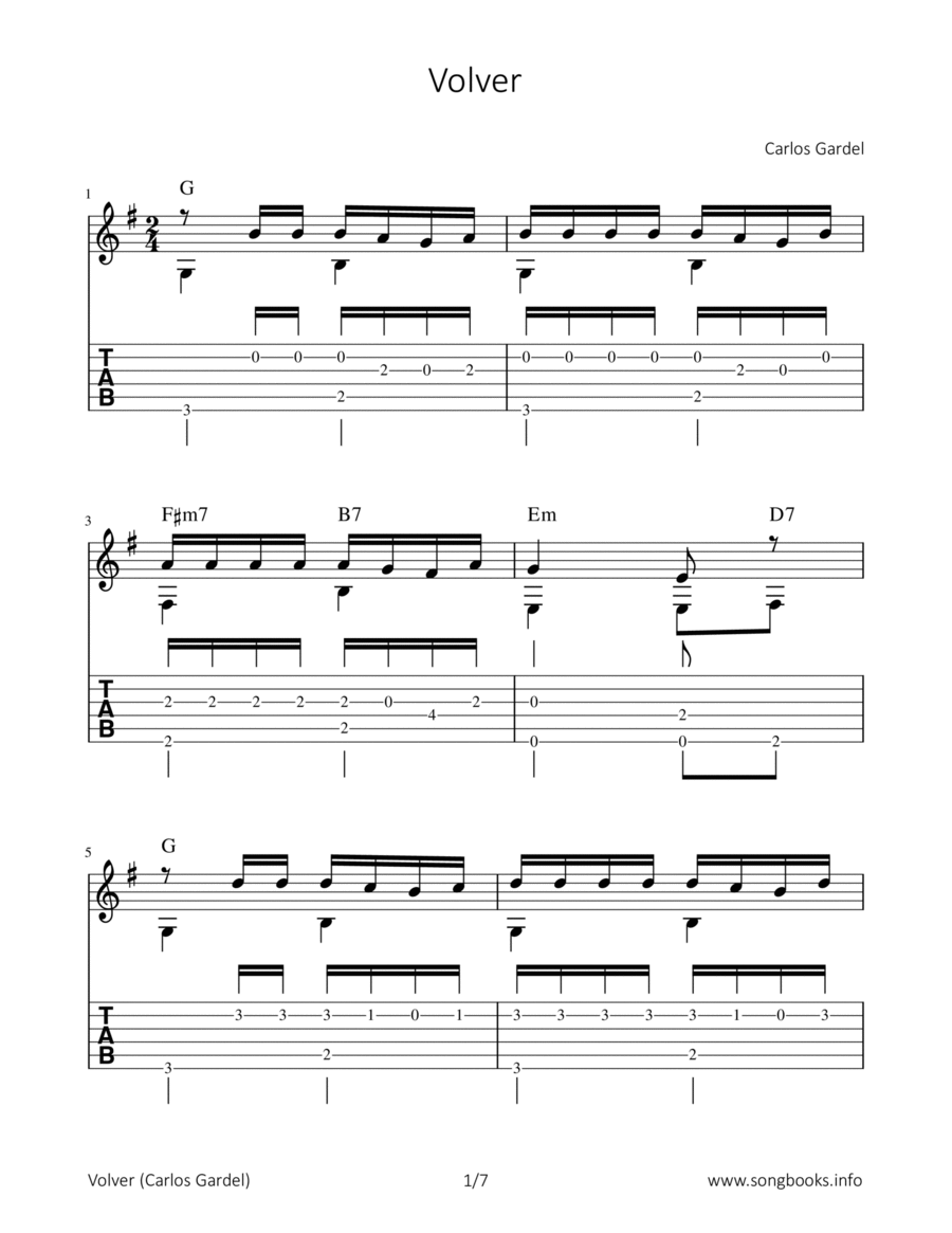Volver Acoustic Guitar scores gallery preview page 1