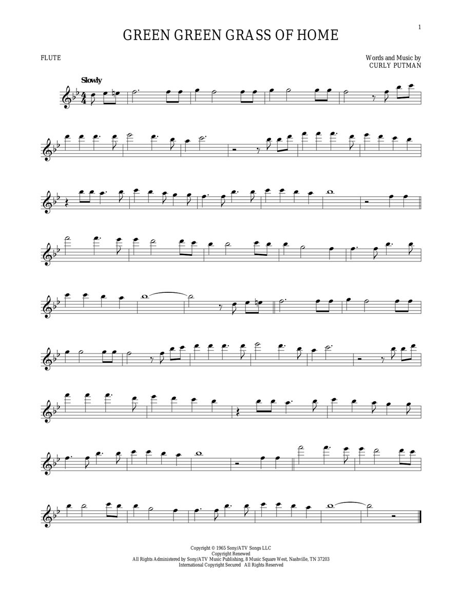 Green Green Grass Of Home Flute Solo scores gallery preview page 1