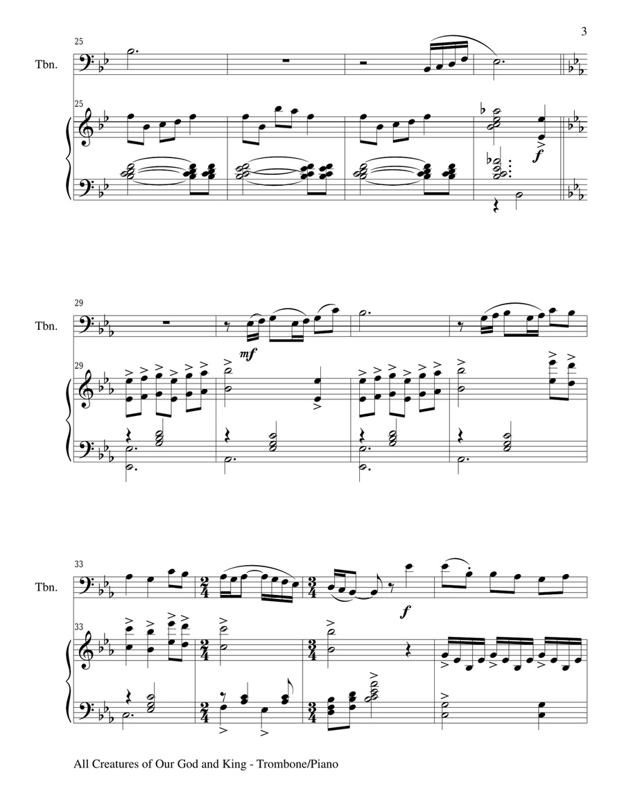 Gary Lanier: 3 HYMNS of ADORATION (Duets for Trombone & Piano) Trombone Duet scores gallery preview page 5