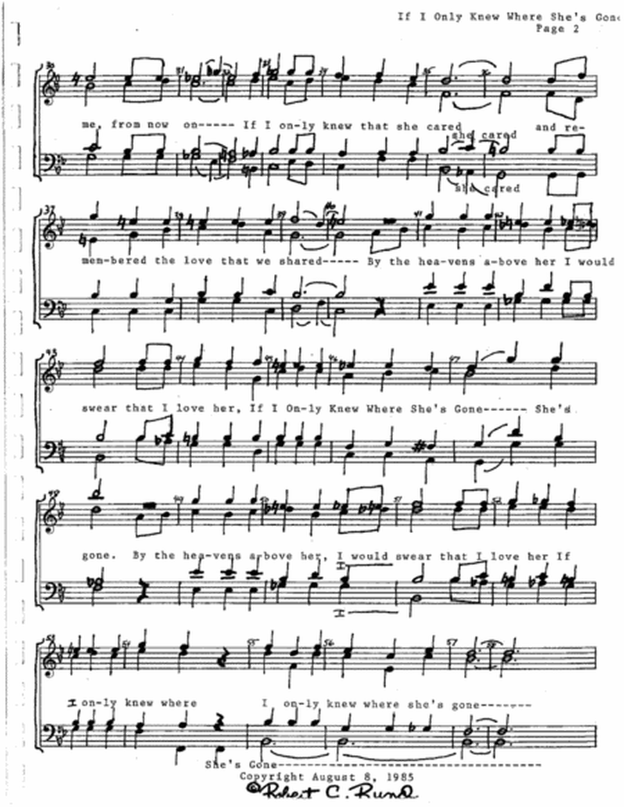 If I Only Knew Where She's Gone (TTBB - barbershop) - arr. Robert Rund image number null