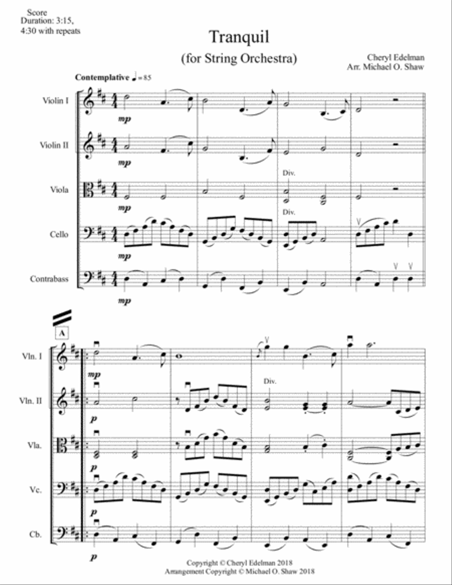 Tranquil for String Orchestra by Cheryl Edelman String Orchestra scores gallery preview page 2