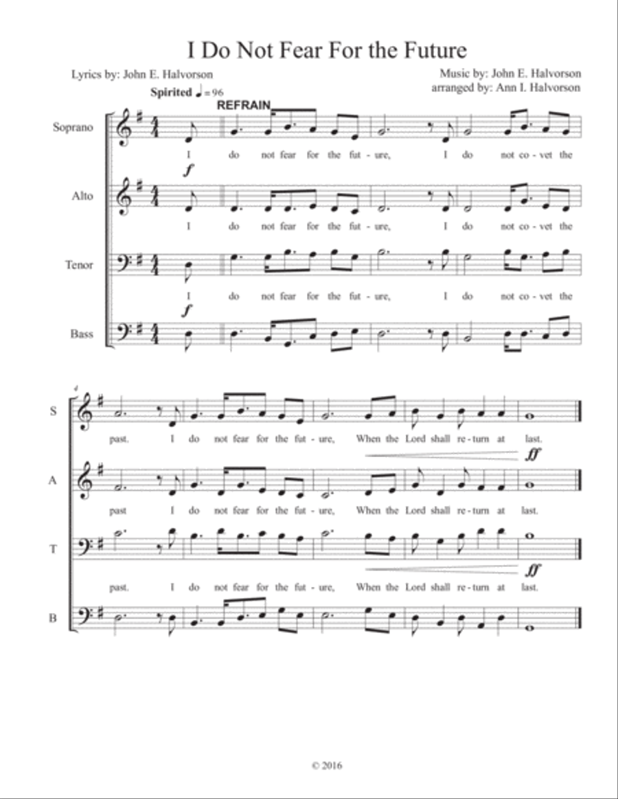 I Do Not Fear For The Future 4-Part scores gallery preview page 1