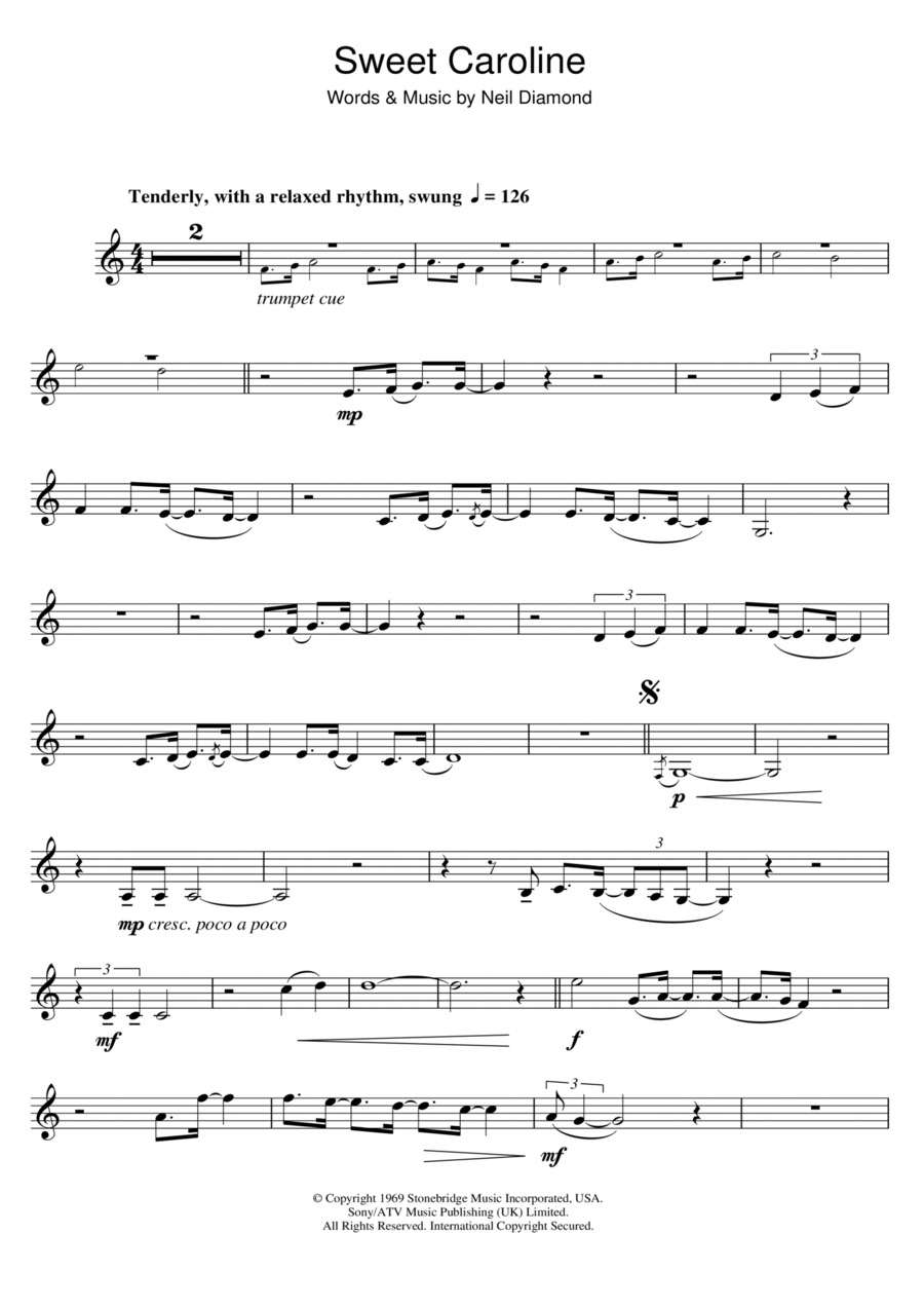 Sweet Caroline Clarinet Solo scores gallery preview page 1