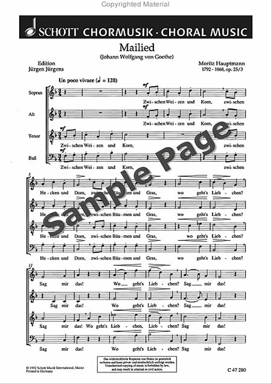 Hauptmann M Mailied Op25/3 4-Part scores gallery preview page 2