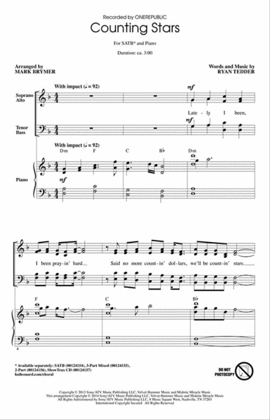 Counting Stars 4-Part scores gallery preview page 2