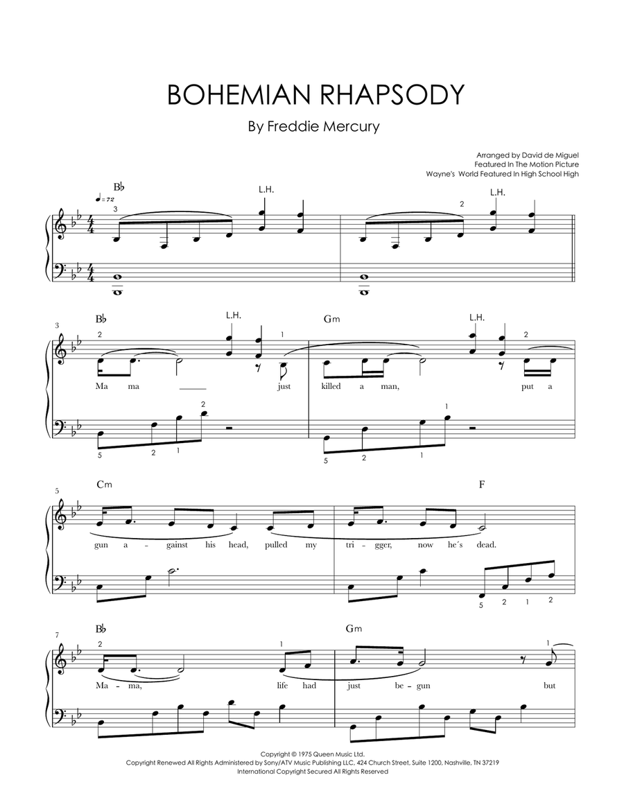 Bohemian Rhapsody Piano Solo scores gallery preview page 1