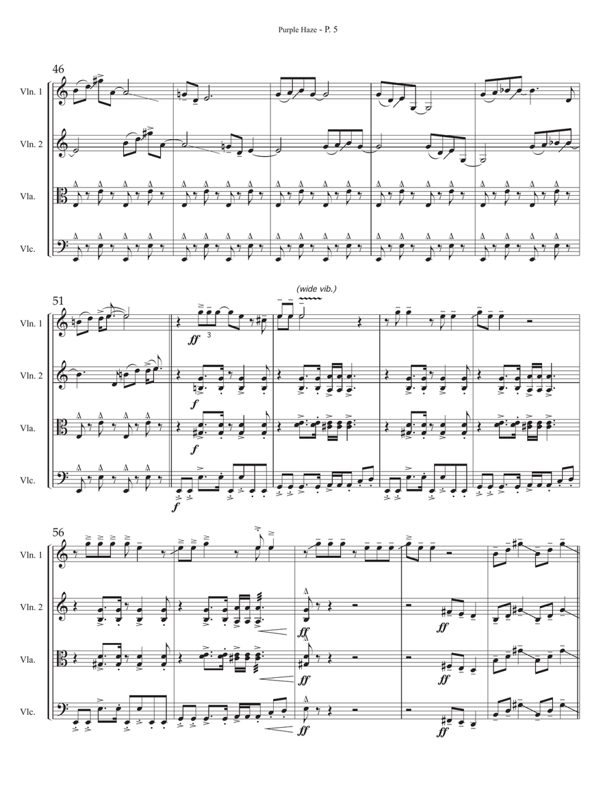 Purple Haze String Quartet scores gallery preview page 5