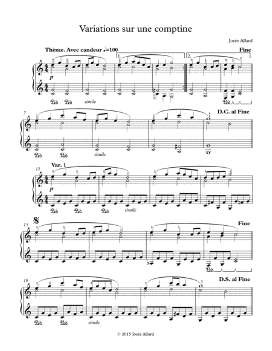 Variations on a Children's Song Piano Solo scores gallery preview page 1