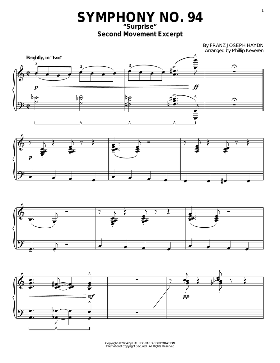 The Surprise Symphony [Jazz version] (arr. Phillip Keveren) Piano Solo scores gallery preview page 1