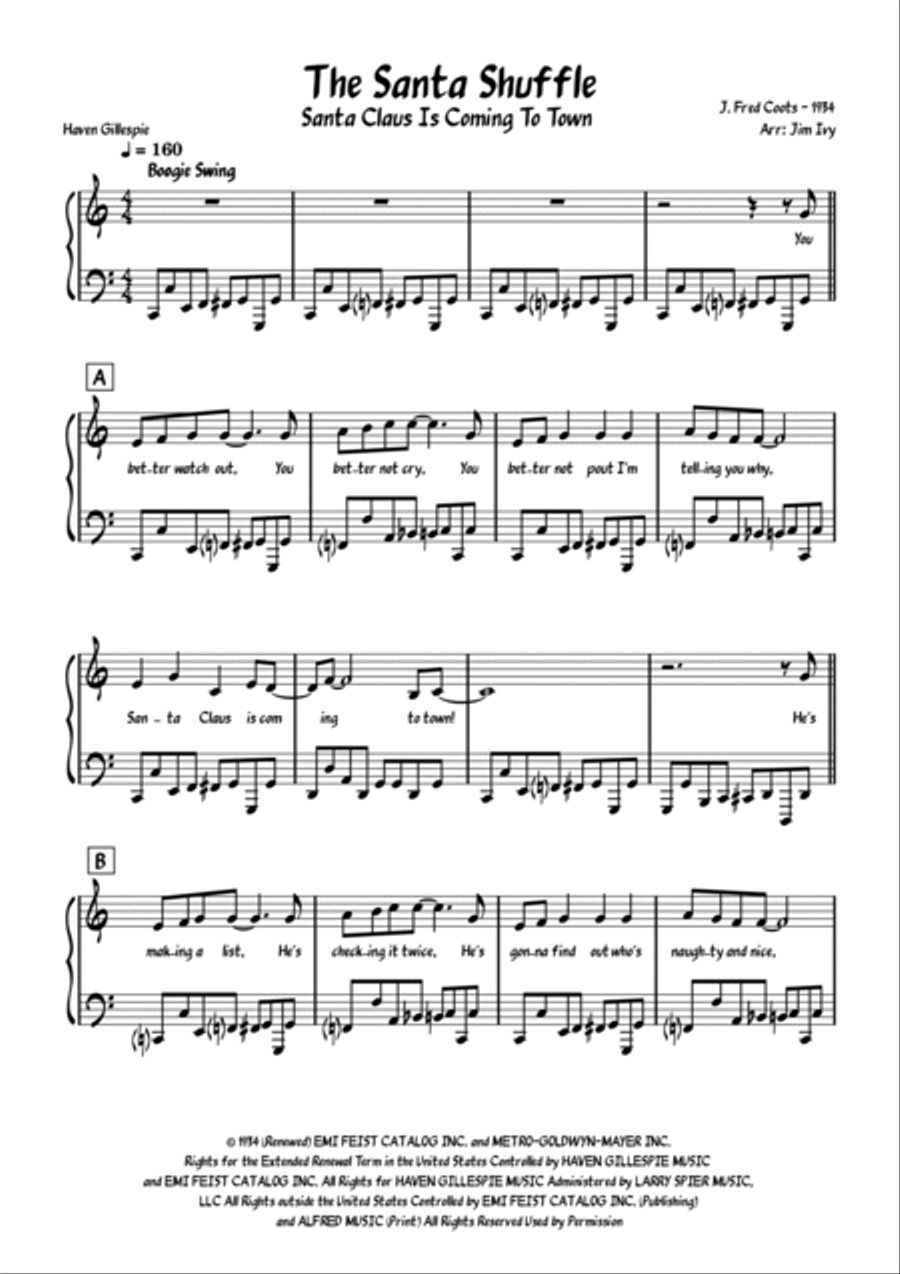 Santa Claus Is Comin' To Town Piano Solo scores gallery preview page 2