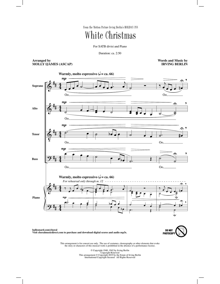 White Christmas (from Holiday Inn) (arr. Molly Ijames) 4-Part scores gallery preview page 1