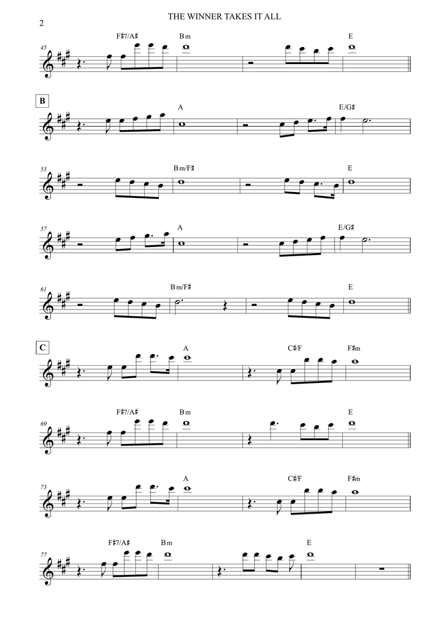 The Winner Takes It All Soprano Saxophone scores gallery preview page 2