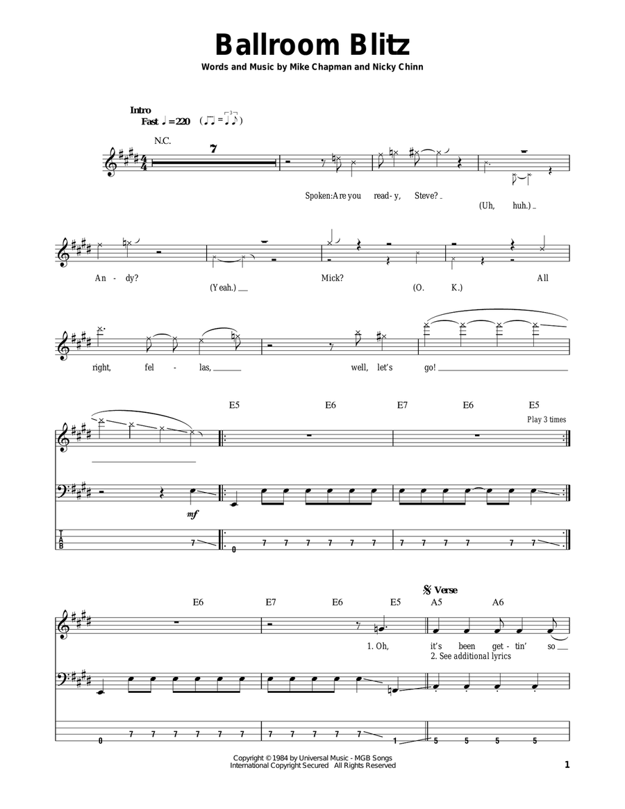 Ballroom Blitz Acoustic Guitar scores gallery preview page 1