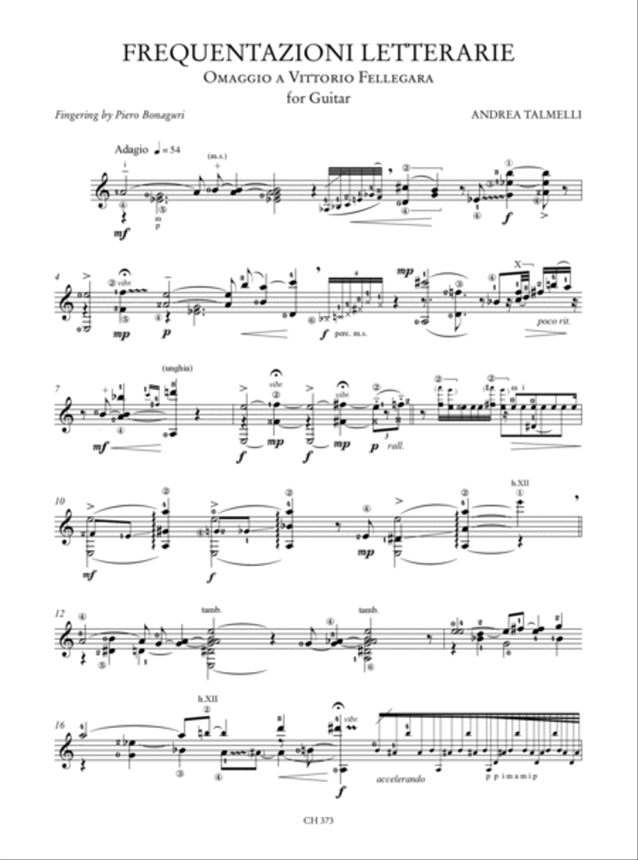 Homage to Vittorio Fellegara. An Anthology of Contemporary Music for Guitar (Arnoldi, Campodonico, Cattaneo, Dozza, Ferri, Molino, Pelis, Podera, Rota, Talmelli). Preface by Renzo Cresti Acoustic Guitar scores gallery preview page 11
