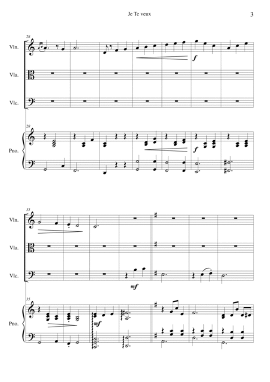 Je Te Veux (Acoustic Cafe Version) Piano Quartet scores gallery preview page 3